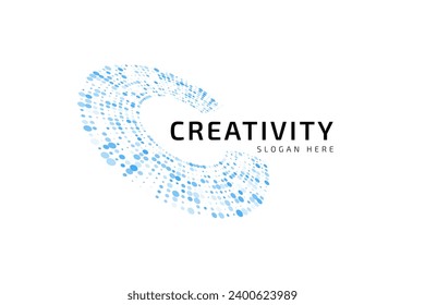 Creative high-tech logo isolated on letter C. Halftone circular dotted logo design