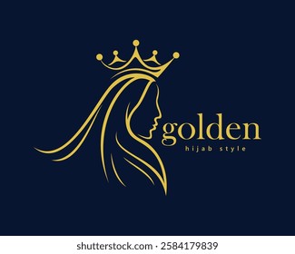 creative hijab style logo of a woman wearing an abstract hijab equipped with a crown on her head logo design template