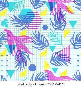 Creative Hipster Seamless Pattern with Geometric and Tropical Elements 