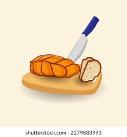  Creative Hi-Quality Challah Braid Food, Sweet Baguette Bun Sketch Bake Menu Meal, Healthy Hebrew Celebration Set, Challah Vector Art Design.