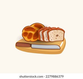 Creative Hi-Quality Challah Braid Food, Sweet Baguette Bun Sketch Bake Menu Mahlzeiten, gesunde hebräische Celebration Set, Challah Vector Art Design.