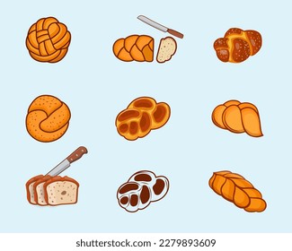 Creative Hi-Quality Challah Braid Food Set Collection, Sweet Delicious Spice Baguette Bun Sketch Bake Menu Meal, Free Icon Object Elements, With Premium Vector Collection.