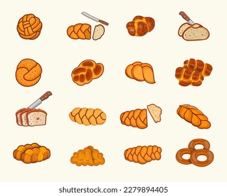 Creative Hi-Quality Challah Braid Food Collections, Sweet Delicious Spice Baguette Bun Sketch cake Menu Meal Breakfast, Free Icon Object Elements, With Premium Vector.