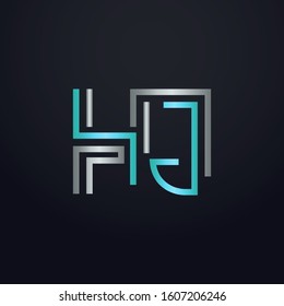 Creative HJ letter with maze linear style. Modern logo symbol for business corporate. Blue and white logo on blue dark background. Square shape, colorful, linked and technology. Unusual design vector.