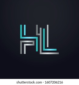 Creative HL letter with maze linear style. Modern logo symbol for business corporate. Blue and white logo on blue dark background. Square shape, colorful, linked and technology. Unusual design vector.
