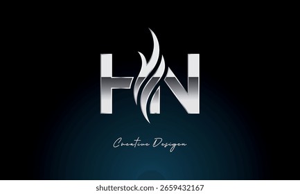 Creative HN Letter Flame Logo Bold Metallic Monogram with Fire Symbol for Premium Chrome Branding and Visual Identity