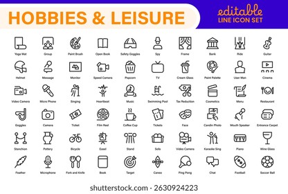 Creative Hobbies and Leisure Icons – Clean Outline, Line Art, Vector Illustrations for DIY Crafts, Outdoor Fun, Entertainment, and Recreation Projects