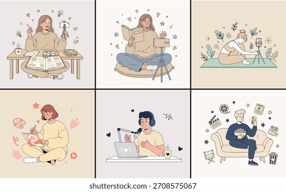 Creative Hobby and Self-Care Illustration Set in Warm Pastel Tones