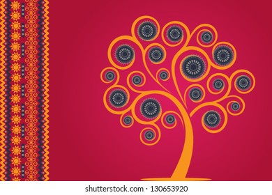 Creative holiday diwali,deepawali and dipavali tree and with an intricate borders and mandala,an indian festival background template.Greeting card design elements.Vector illustration.Use for banner.