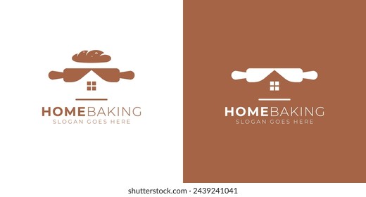 Creative Home Baking Logo. Bread Rolling Pin and Home with Minimalist Style. Bakery Logo Icon Symbol Vector Design Inspiration.