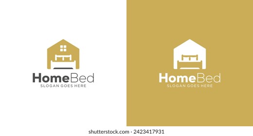 Creative Home Bed Logo. Home and Bedroom, Mattress with Minimalist Style. Furniture Logo Icon Symbol Vector Design Template.