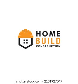 Creative Home Build Logo Design, Builders Helmet With Outline House Logo Concept, Simple And Clean Logo, Building Reparation Real Estate Vector Template
