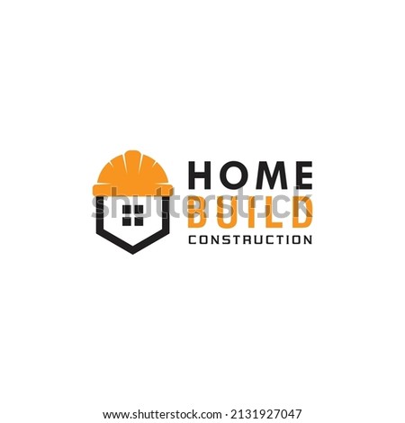 creative home build logo design, builders helmet with outline house logo concept, simple and clean logo, building reparation real estate vector template