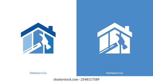 Creative Home Build Logo. House Construction, Hammer Tool and Home with Modern Style. Home Service Logo Icon Symbol Vector Design Template.