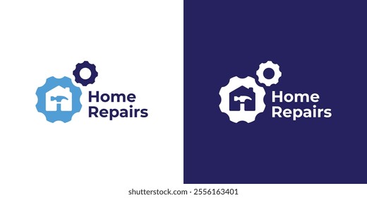 Creative Home Build Logo. House Construction, Hammer Tool and Home Icon Graphic. Home Repair Logo Icon Symbol Vector Design Template.