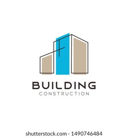 Creative Home Building Concept Logo Design Template with simple minimalistic line art symbol of house and apartment.