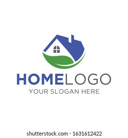 Creative home building and leaf logo design vector illustration