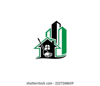 Creative home cleaning logo design. House cleaning service business vector illustration.