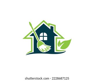 Creative home cleaning logo design. House cleaning service business vector illustration.