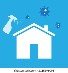 Logo del servicio de limpieza residencial creativo. Bacterias de coronavirus y protección germinal. Servicios de desinfectantes domésticos de higiene. Diseño de vectores e ilustraciones.