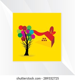 creative home concept with colorful tree vector illustration 
