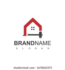 Creative Home Construction Logo With Hammer Symbol