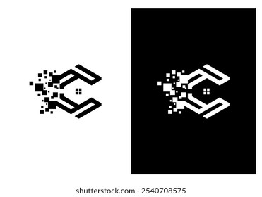Creative home digital technology connection point line art style logo design. Vector illustration
