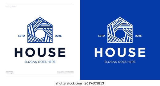 Creative home with geometric line art abstract style, logo icon design vector illustration editable, Symbol house building construction with blue color for real estate and brand identity business