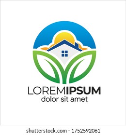 Hogar Verde naturaleza amigable vivienda inmobiliario venta mercado logo vectorial