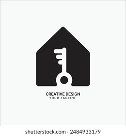 Creative Home-Symbol mit Key Negative Space flaches schwarzes Logo-Design