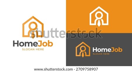Creative home job logo template. Home office with people human person logo design vector illustration.