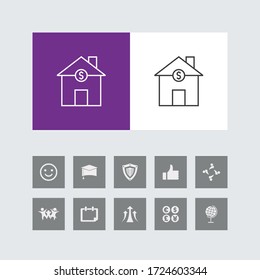 Creative Home Loan Line Icon with Bonus Icons. 