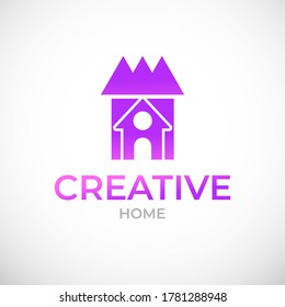 Diseño del logotipo del hogar creativo, icono de la casa, icono de la casa geométrica, diseño de la empresa gradiente, concepto de propiedad inmobiliaria, diseño interior, exterior