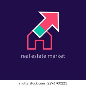 Creative home market uplift arrow design. Unique design color transitions. Unique real estate industry logo template. vector