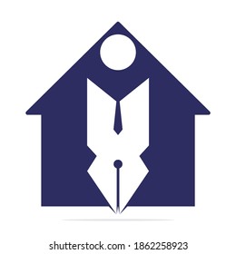 Creative Home pen with human sign logo design template. Education center logo vector design.