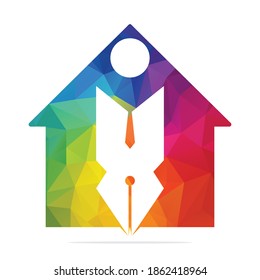 Creative Home pen with human sign logo design template. Education center logo vector design.