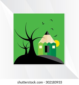 creative home with pencil vector illustration 
