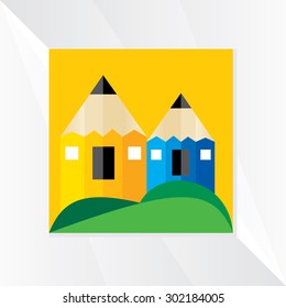 creative home with pencil vector illustration 
