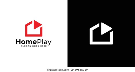 Logo de Creative Home Play. Botón de inicio y juego abstracto con estilo minimalista moderno. Icono de logotipo multimedia Símbolo Vector Diseño Inspiración.