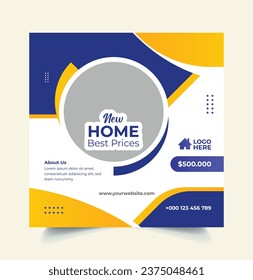 Creative home post banner social media template design illustrator, modern house and real estate business design promotional sales banner