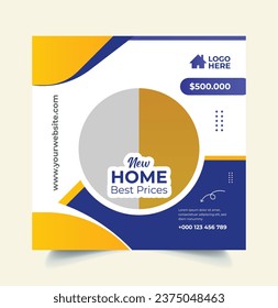 Creative home post banner social media template design illustrator, modern house and real estate business design promotional sales banner