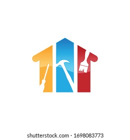 Creative home repair logo Premium Vector. Home repair logo with maintenance tools and house vector image