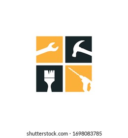 Creative home repair logo Premium Vector. Home repair logo with maintenance tools and house vector image