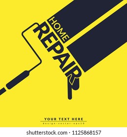 creative home repair and painting concept, logo design template isolated on yellow background with space for your company text