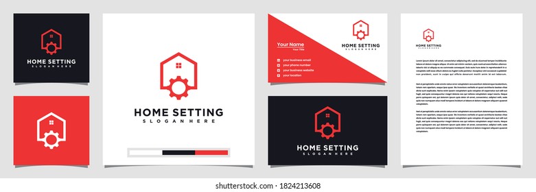 Creative home setting logo with line art style logo business card and letterhead