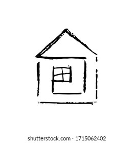 Casa creativa, logotipo inteligente con fondo limpio. Casa en estilo doodle dibujado a mano. Firmar edificio residencial. Compra, venta, alquiler de inmuebles, logotipo, impresión, elemento de diseño. 