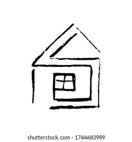 Creative home, smart logo detailing with clean background. Cute house in hand drawn doodle style. Sign residential building.  Purchase, sale, rental of real estate, logo, print, design element. 