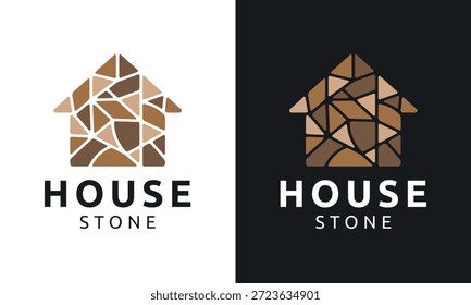 Ilustración creativa de la Plantilla del diseño del logotipo de la piedra casera. Edificio de la casa con el símbolo abstracto colorido del icono del Vector del diseño de las piedras