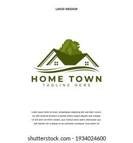 Creative home town icon logo design vector illustration. green house symbol logo design color editable