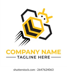 Creative Honey Bee Logo Design with Hexagonal Body and Dynamic Wing Shapes for Modern Brand Identity and Visual Communication